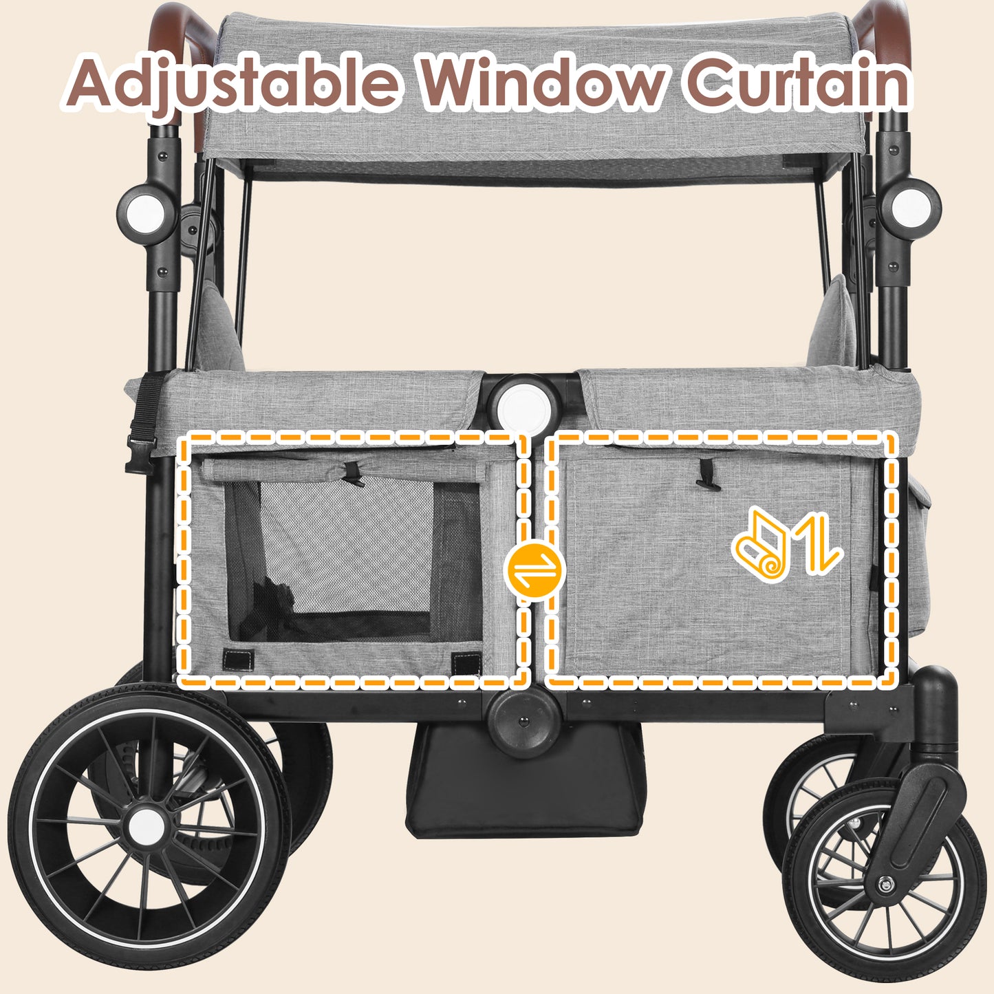 AILEEKISS Collapsible Wagon Stroller for 2 Toddlers with Adjustable Canopy, 44 Pounds, Grey