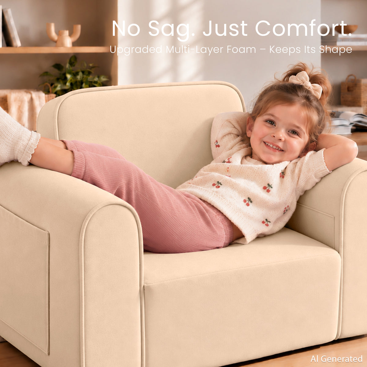 AILEEKISS 2-in-1 Toddler Sofa Chair, Foldable Kids Couch Flip Open Bed for Playroom, Beige