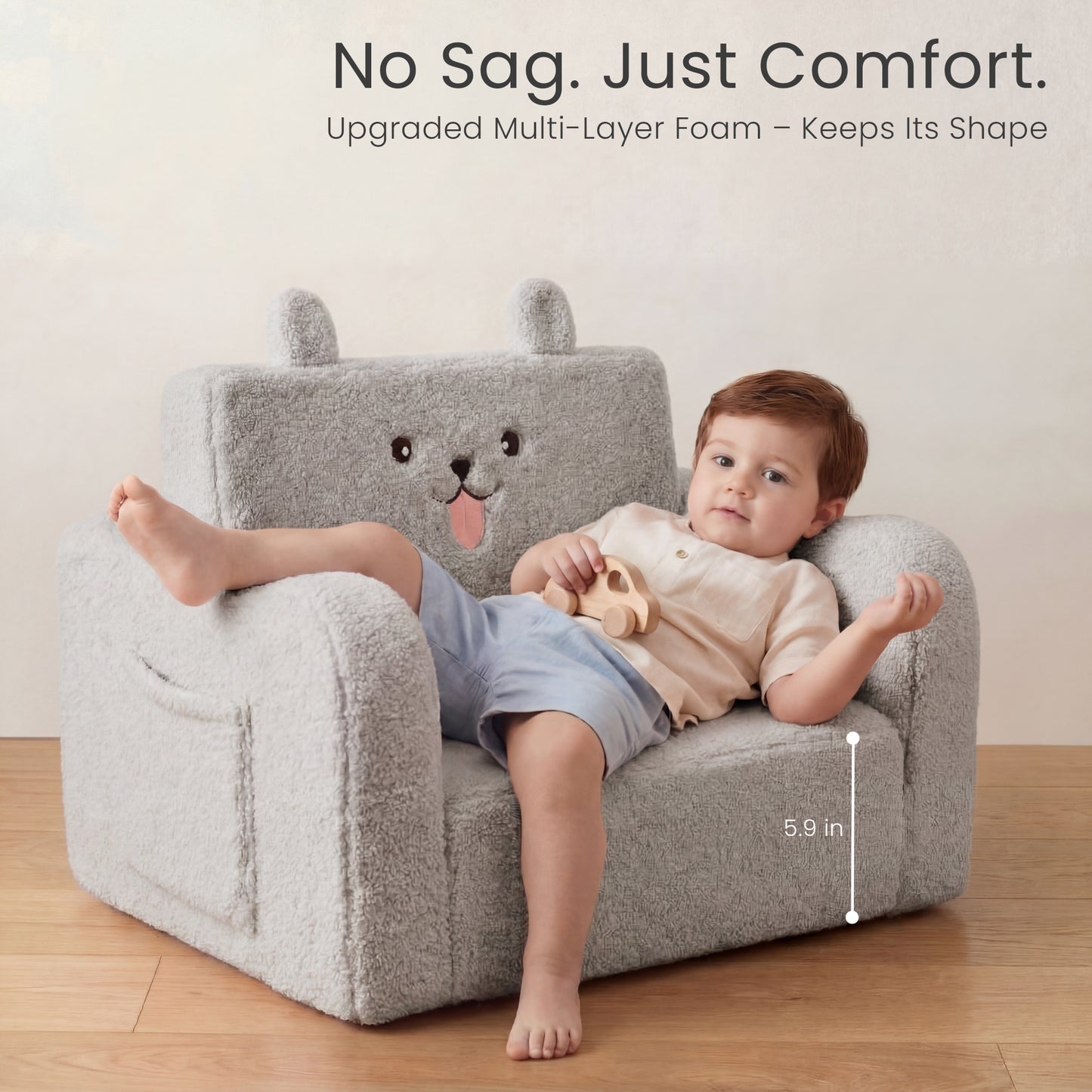 AILEEKISS Toddler Sofa, Foldable Kids Sofa Couch, Convertible Baby Lounger Chair for Playroom, Grey