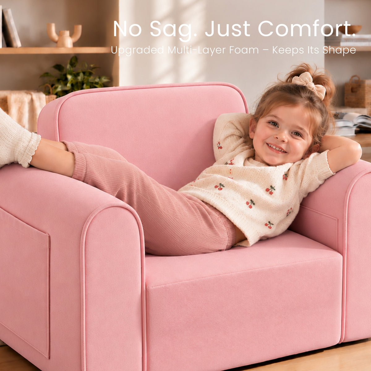 AILEEKISS 2-in-1 Toddler Sofa Chair, Foldable Kids Couch Flip Open Bed for Playroom, Pink