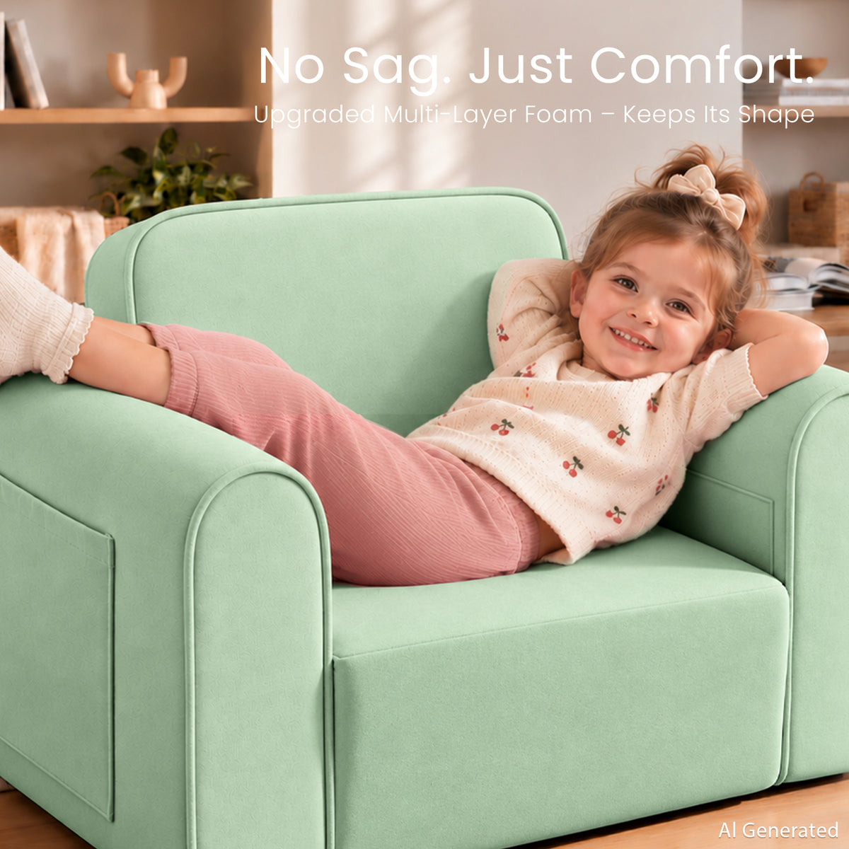 AILEEKISS 2-in-1 Toddler Sofa Chair, Foldable Kids Couch Flip Open Bed for Playroom, Green