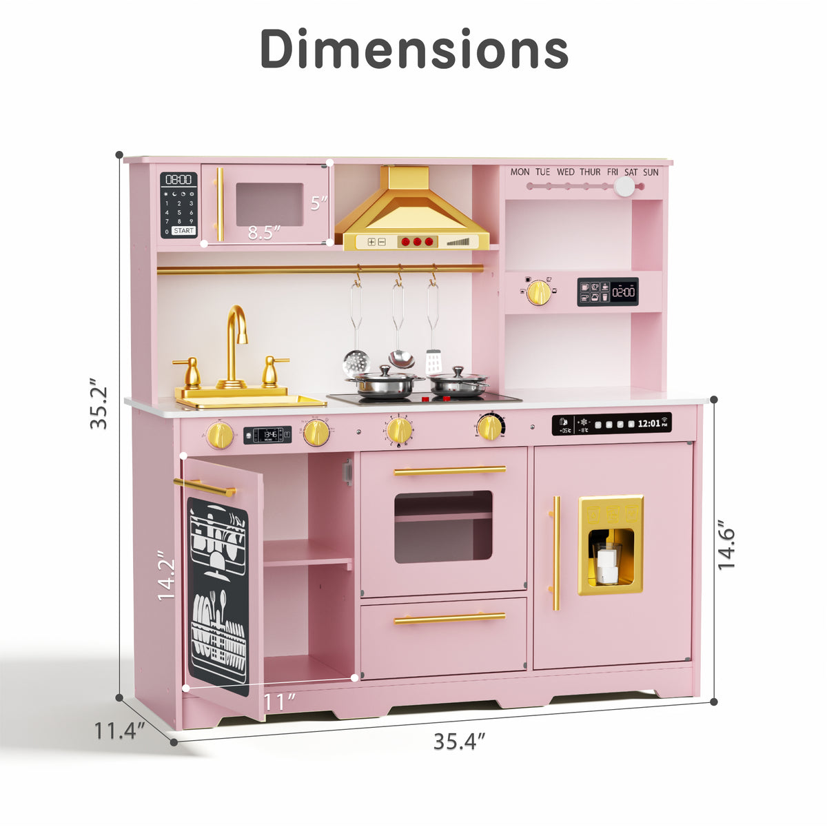 AILEEKISS Kids Toy Kitchen for Children, Pretend Kids Play Kitchen Set with Cooking Accessories, Pink