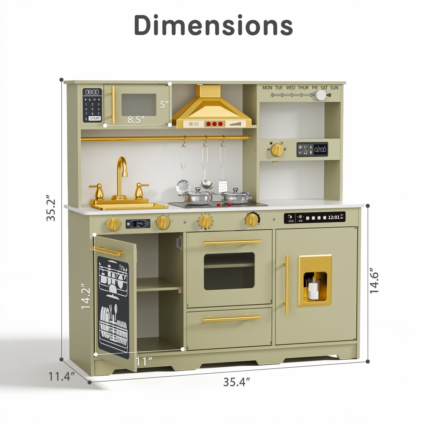 AILEEKISS Kids Toy Kitchen for Children, Pretend Kids Play Kitchen Set with Cooking Accessories, Green
