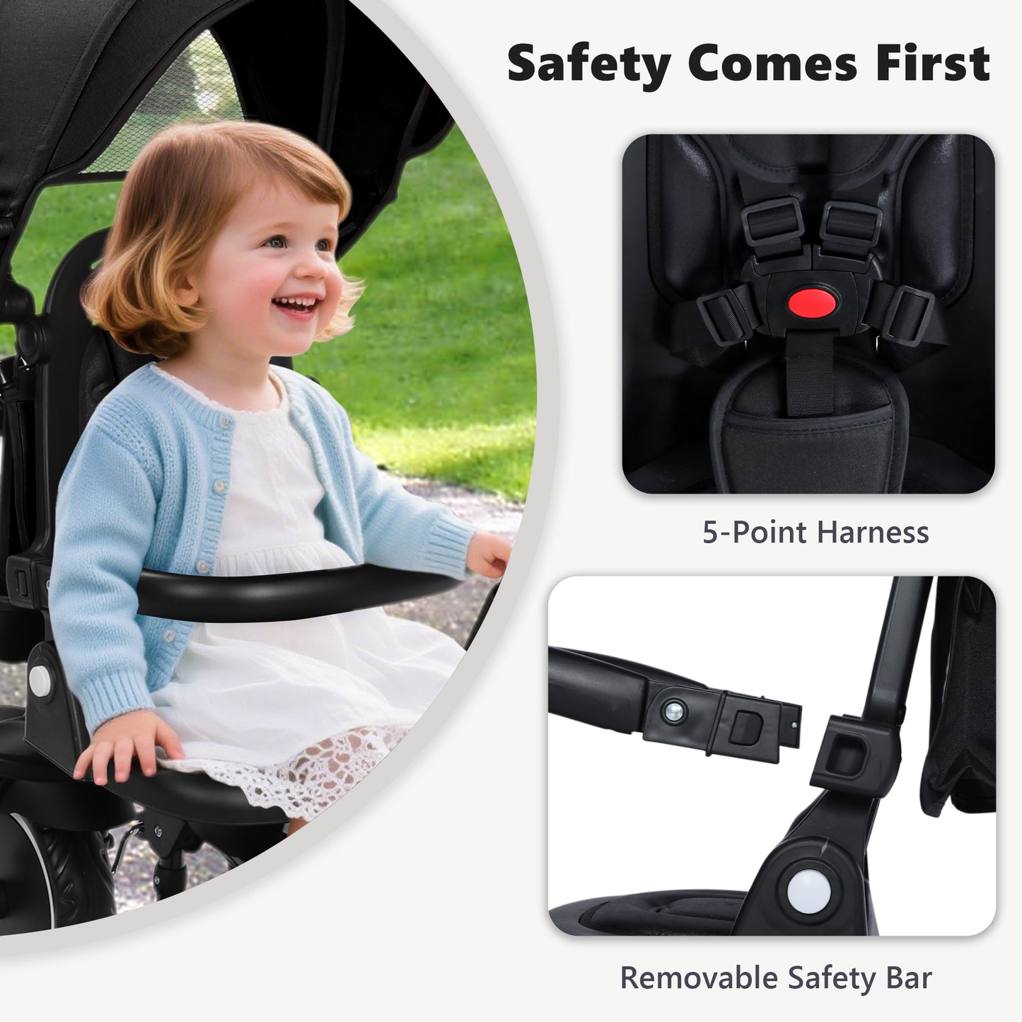 AILEEKISS 8-in-1 Kids' Tricycle Stroller, Folding Toddler Bicycle Unisex Ride Trike 1-6 Years, Black