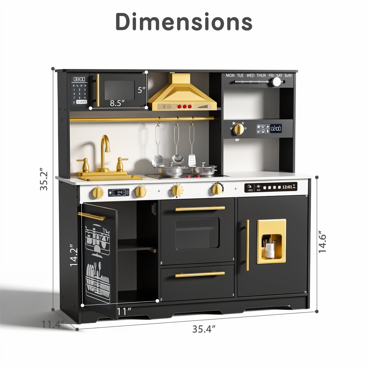 AILEEKISS Kids Toy Kitchen for Children, Pretend Kids Play Kitchen Set with Cooking Accessories, Black