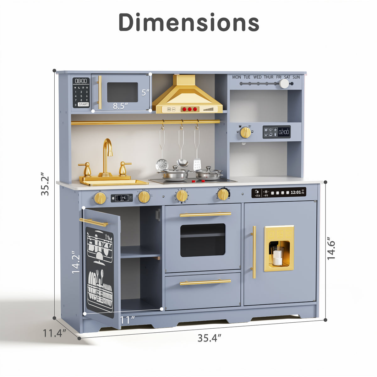 AILEEKISS Kids Toy Kitchen for Children, Pretend Kids Play Kitchen Set with Cooking Accessories, Blue