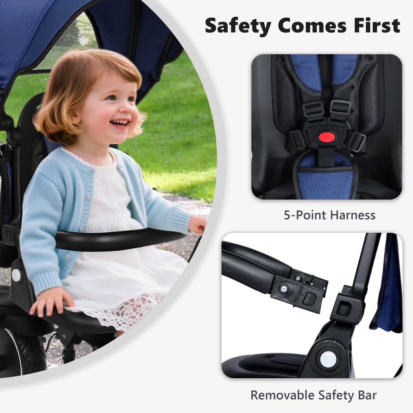 AILEEKISS 8-in-1 Kids' Tricycle Stroller, Folding Toddler Bicycle Unisex Ride Trike 1-6 Years, Blue