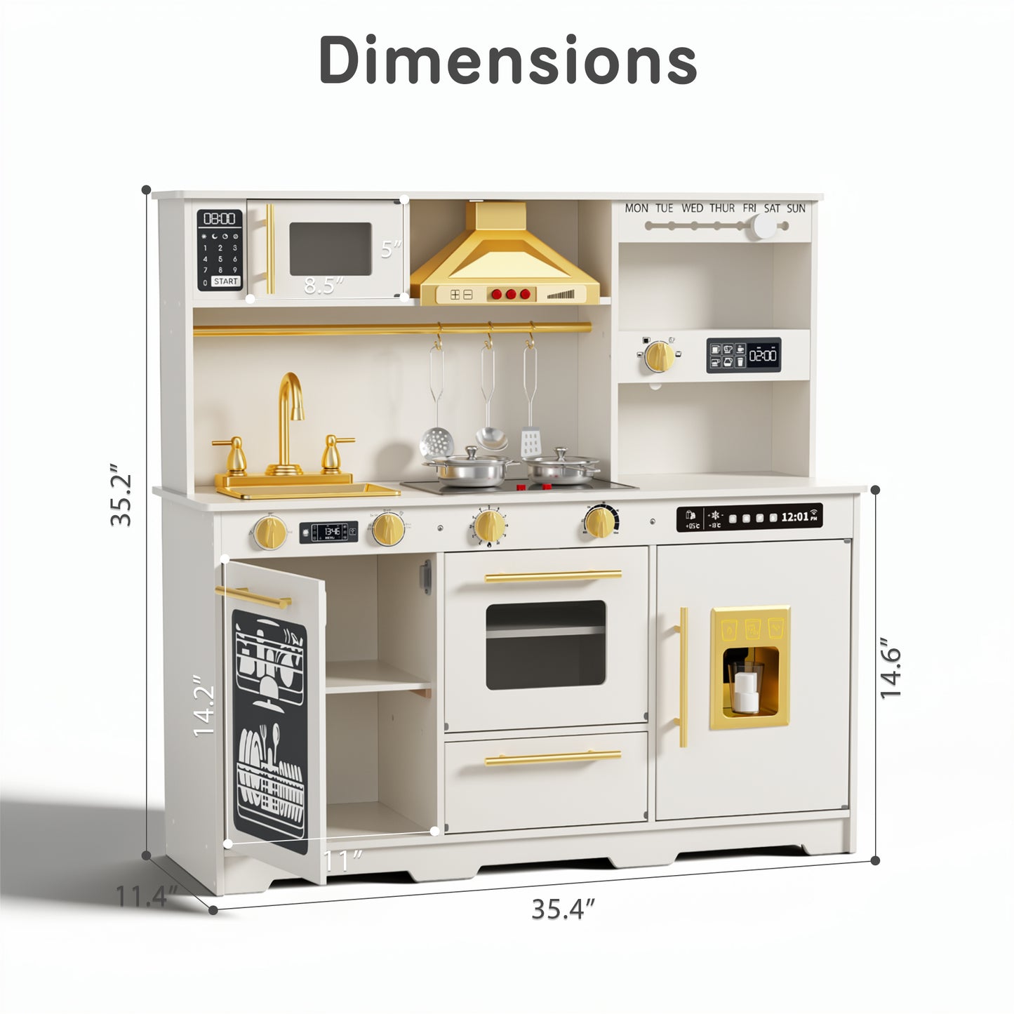 AILEEKISS Kids Toy Kitchen for Children, Pretend Kids Play Kitchen Set with Cooking Accessories, White