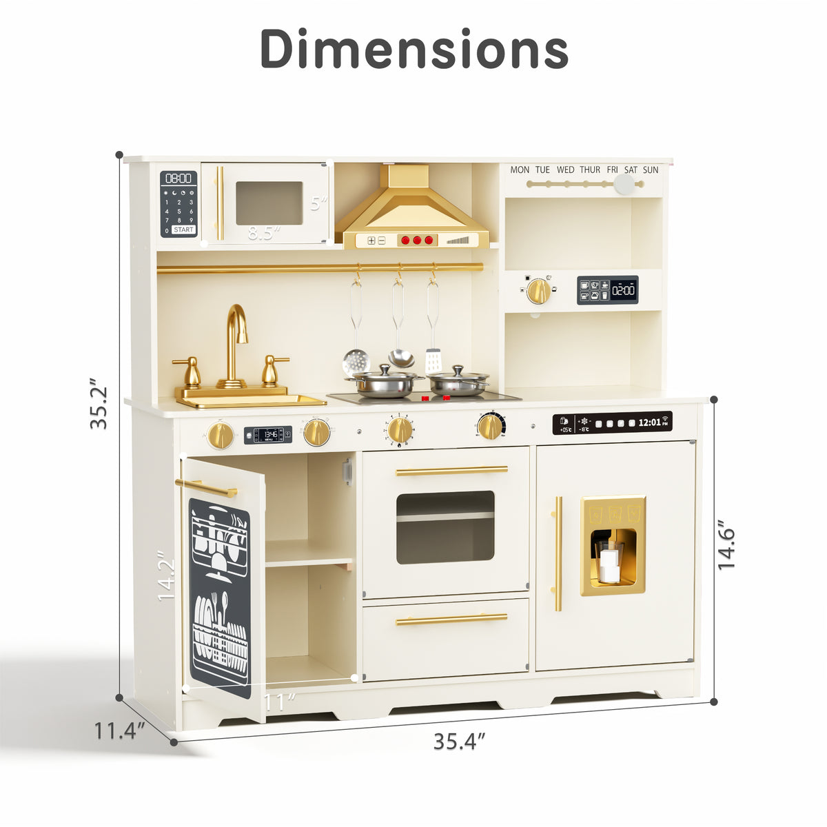 AILEEKISS Kids Toy Kitchen for Children, Pretend Kids Play Kitchen Set with Cooking Accessories, Beige