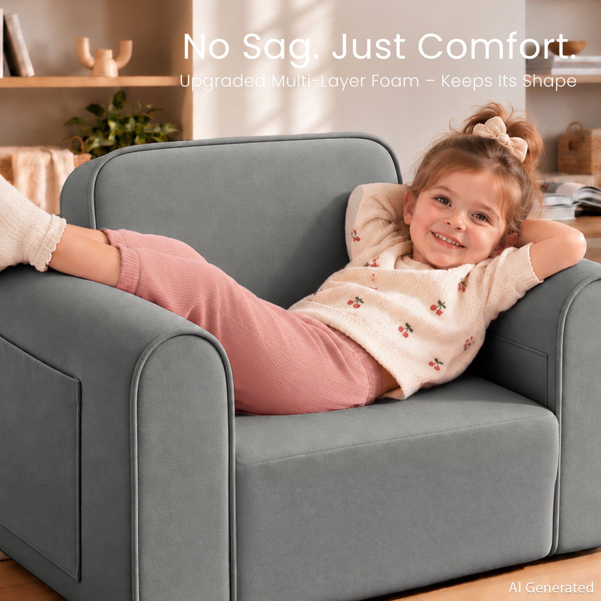 AILEEKISS 2-in-1 Toddler Sofa Chair, Foldable Kids Couch Flip Open Bed for Playroom, Grey