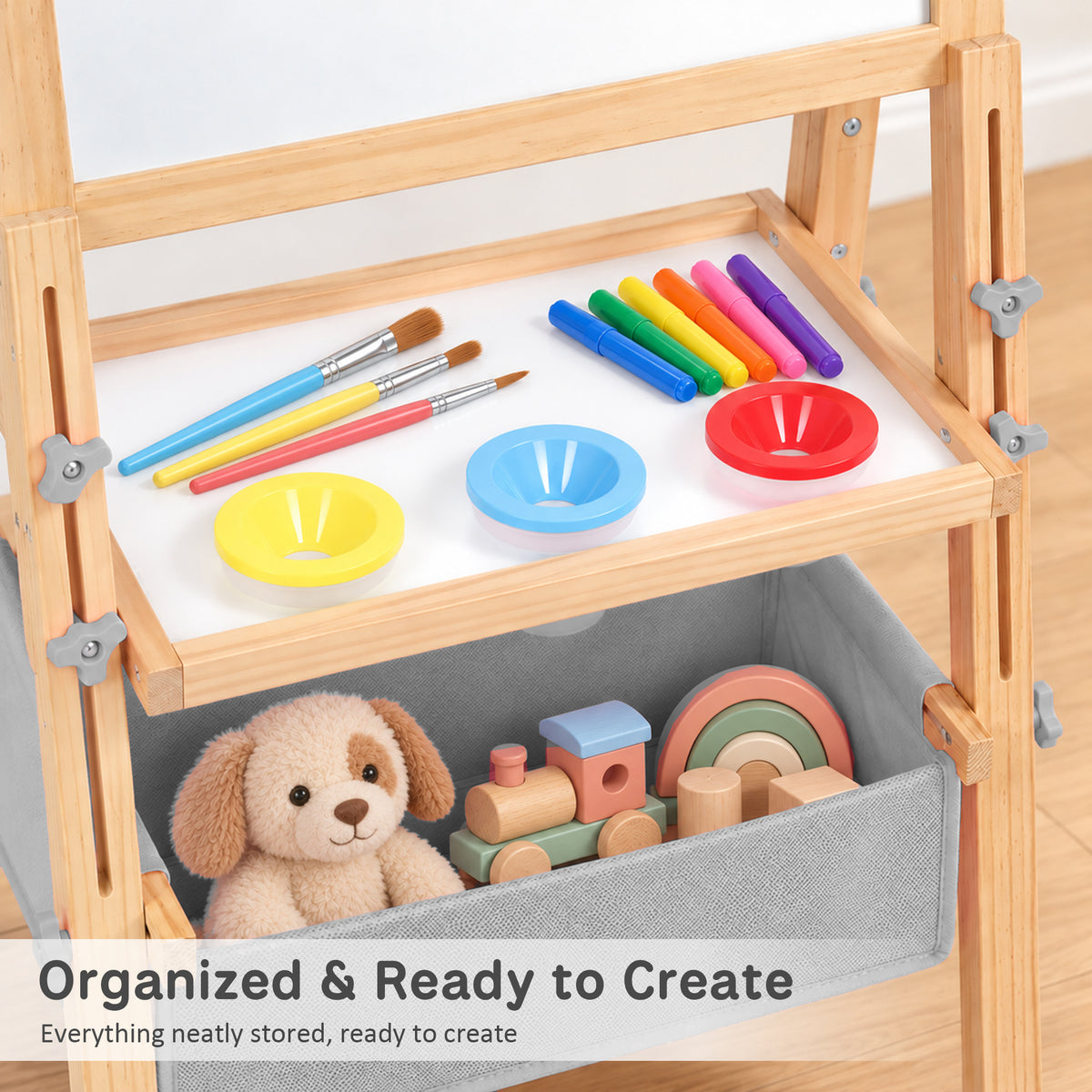 AILEEKISS Kids Art Easel Double-Sided Art Easel with Whiteboard and Chalkboard for Painting, Grey