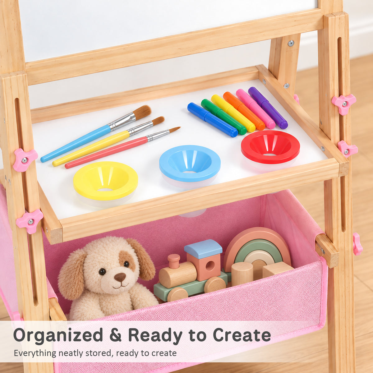 AILEEKISS Kids Art Easel Double-Sided Art Easel with Whiteboard and Chalkboard for Painting, Pink