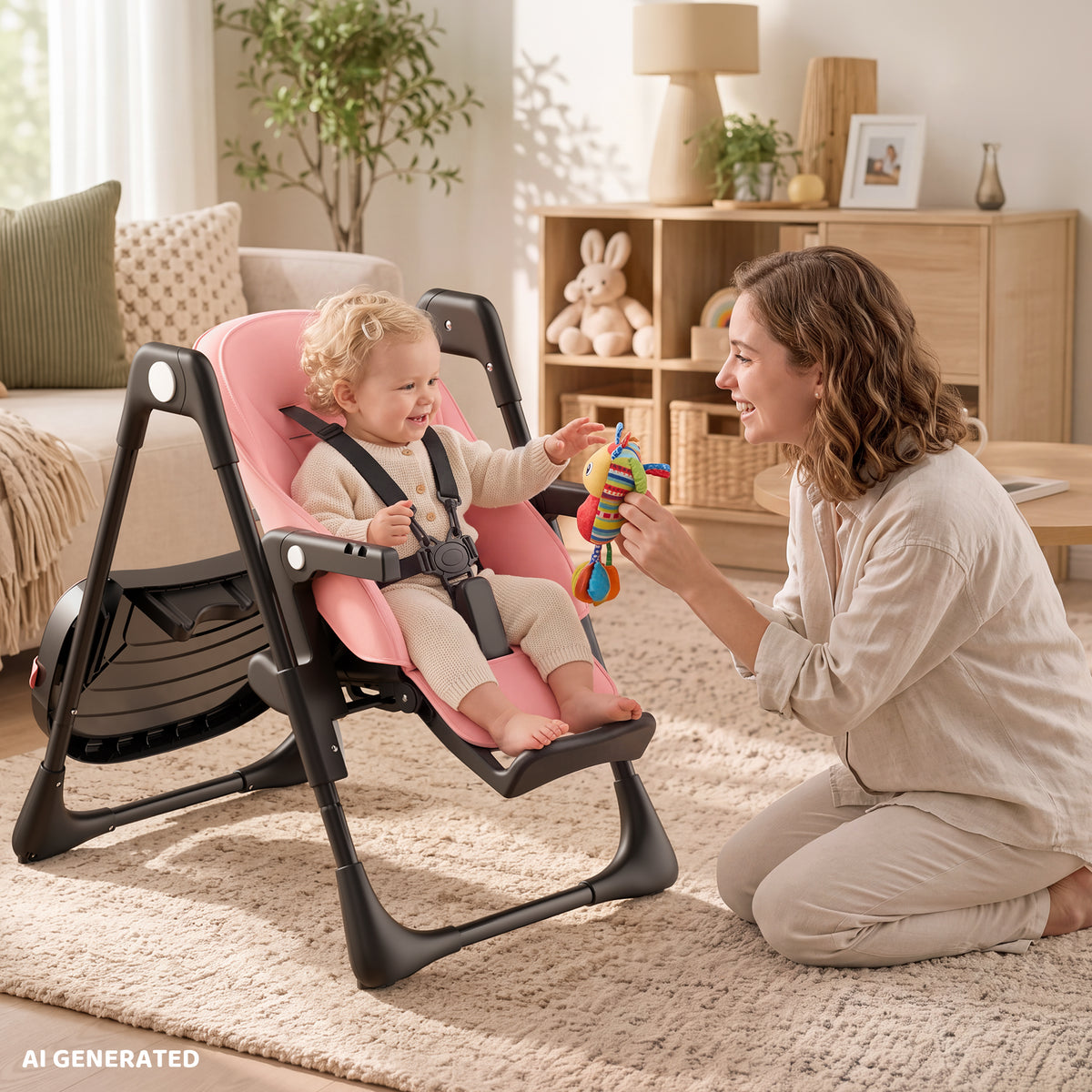 AILEEKISS Foldable High Chair for Baby, Toddler Eating Chair with Detachable Double Trays, Black Pink