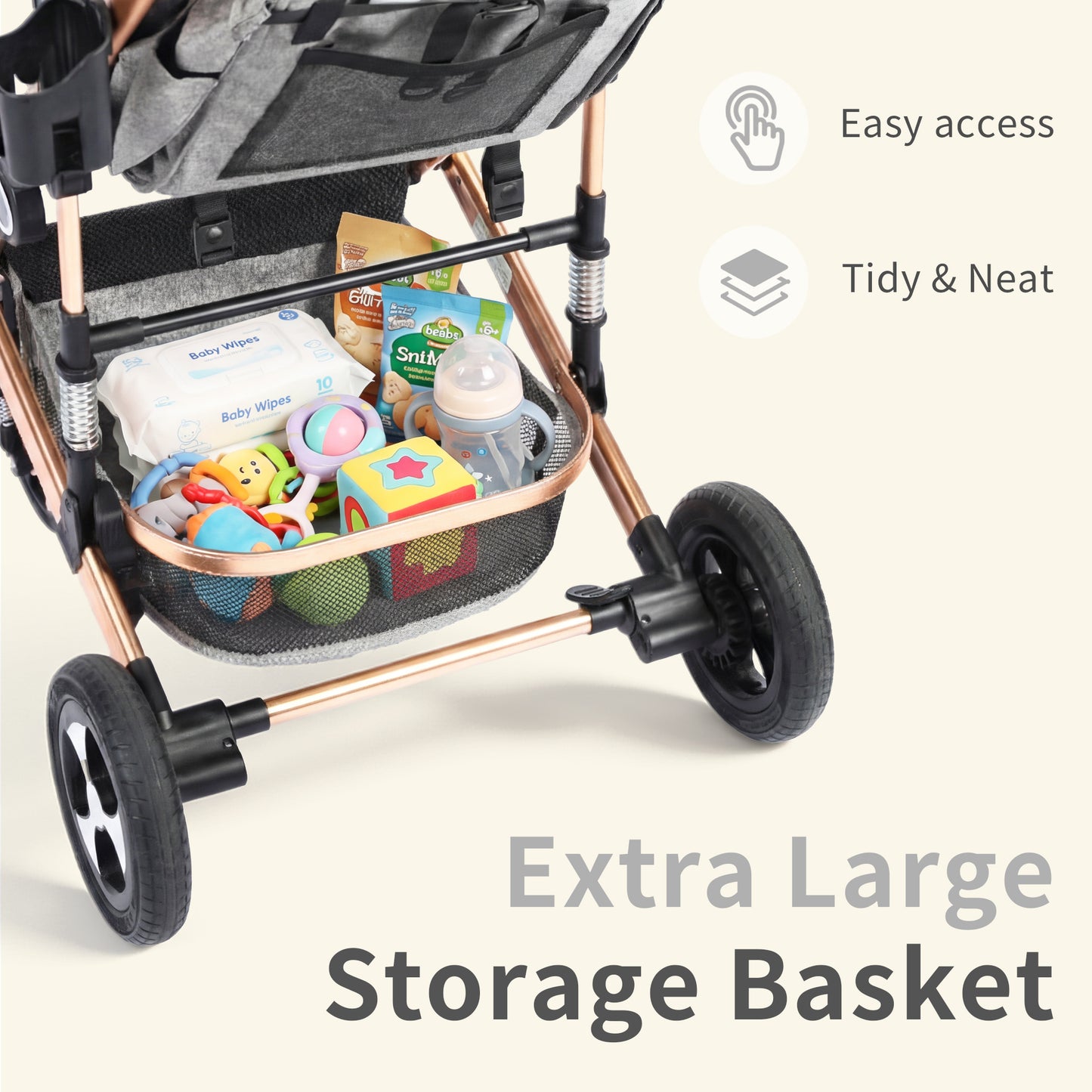 AILEEKISS 3 in 1 Convertible Baby Stroller, Unisex Folding Newborn Stroller with Big Seat, Rose Gold