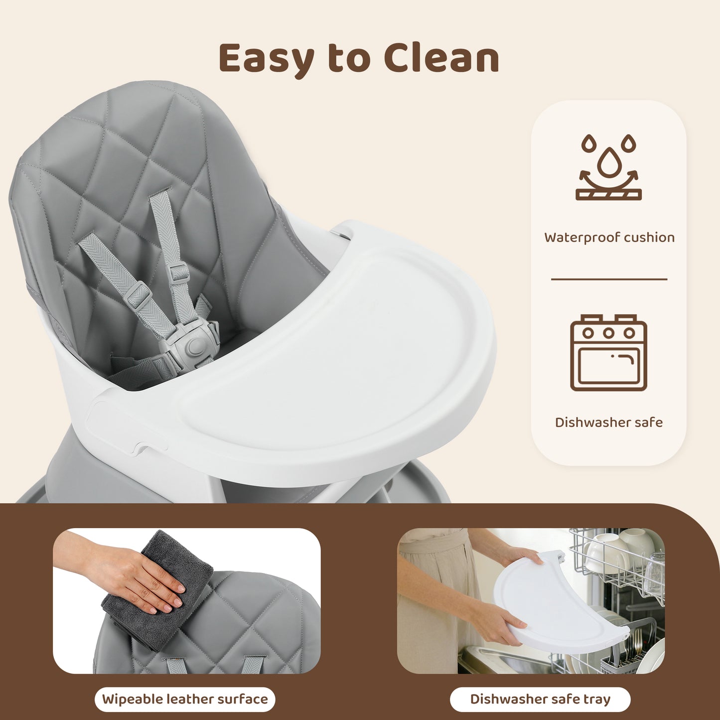 AILEEKISS 15 in 1 Baby High Chair, Toddler Dining Booster Seat w/Activity Center, Grey