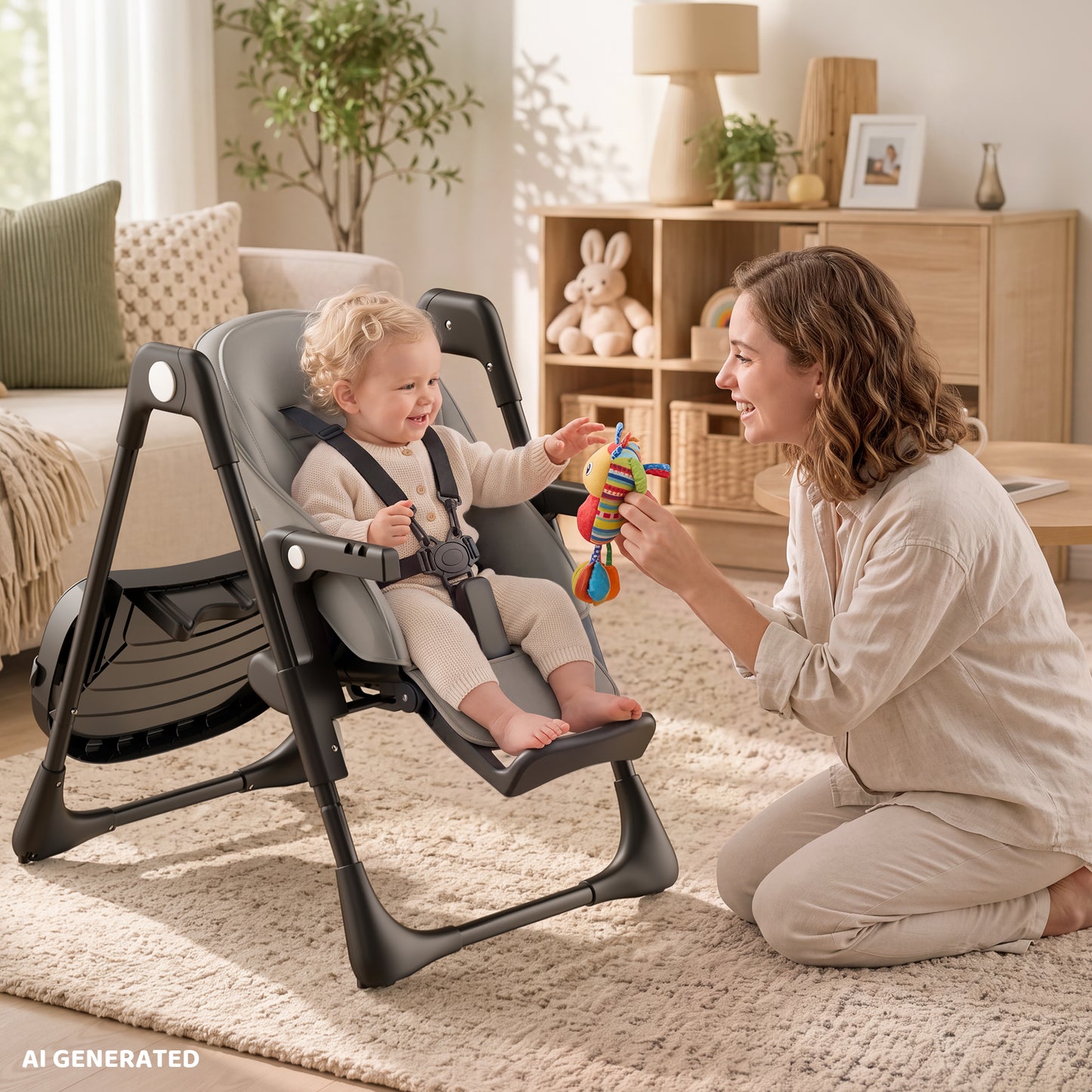 AILEEKISS Foldable High Chair for Baby, Toddler Eating Chair with Detachable Double Trays, Grey