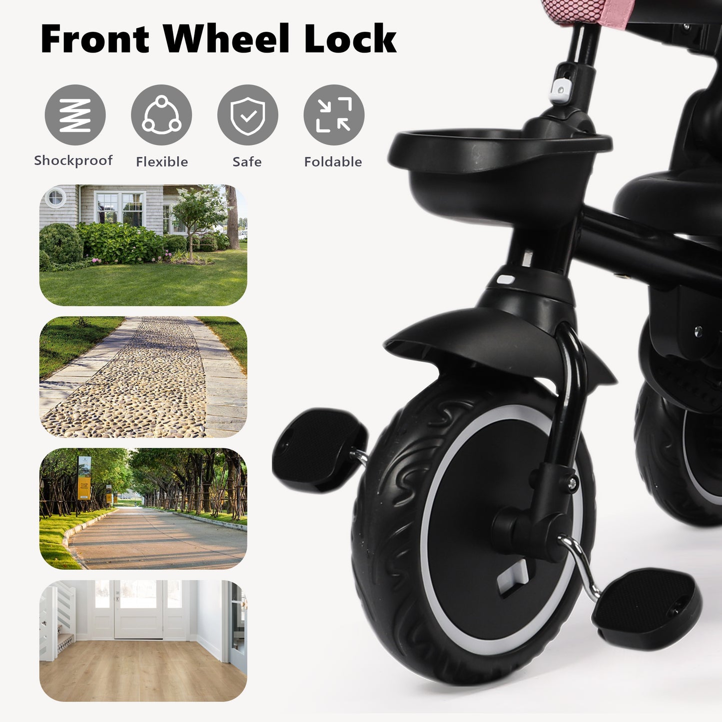 AILEEKISS 8-in-1 Kids' Tricycle Stroller, Folding Toddler Bicycle Unisex Ride Trike 1-6 Years, Pink