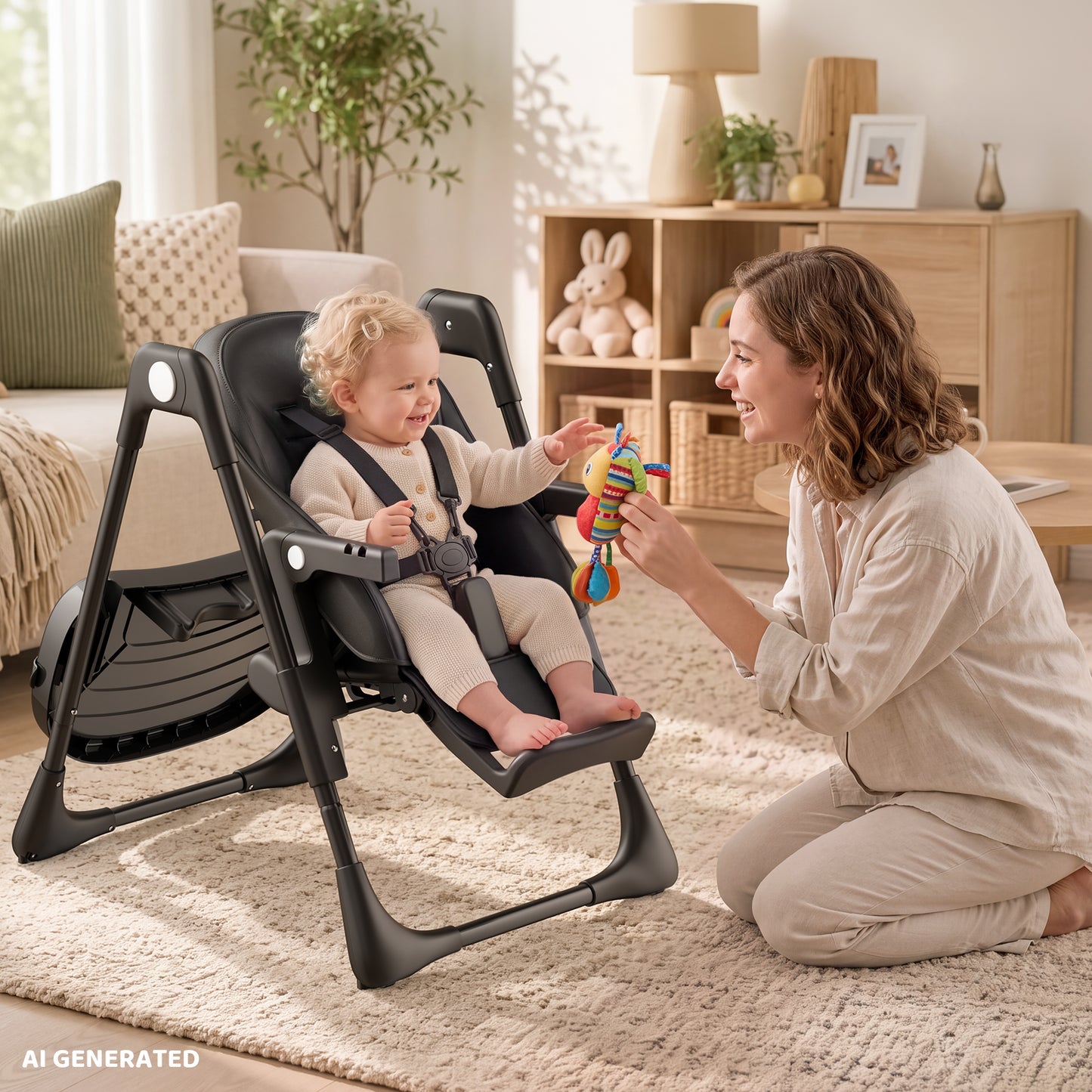 AILEEKISS Foldable High Chair for Baby, Toddler Eating Chair with Detachable Double Trays, Black
