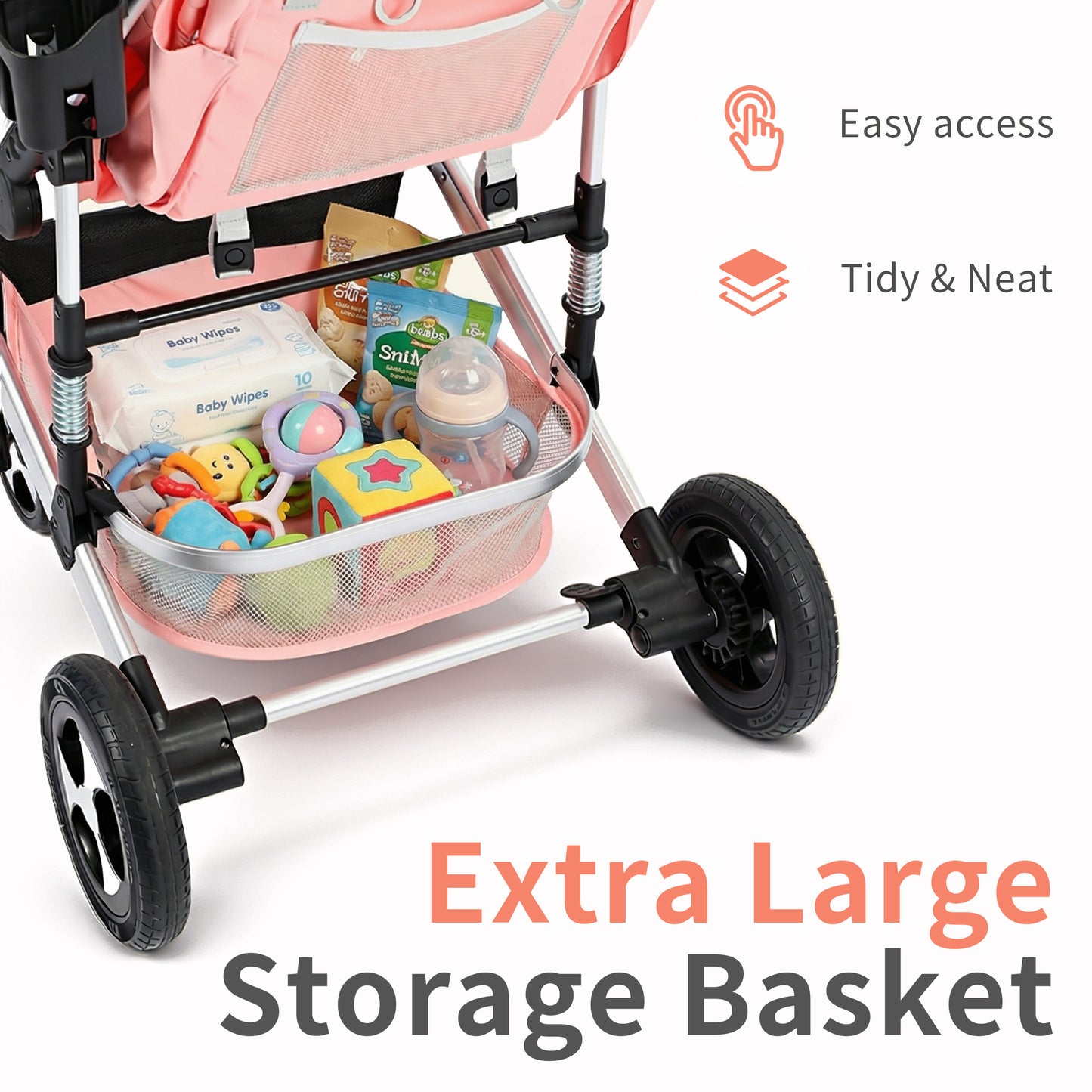 AILEEKISS 3 in 1 Convertible Baby Stroller, Unisex Folding Newborn Stroller with Big Seat, Pink