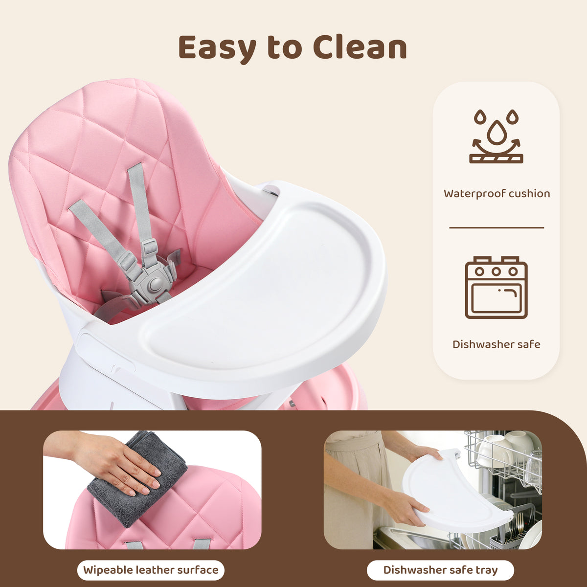AILEEKISS 15 in 1 Baby High Chair, Toddler Dining Booster Seat w/Activity Center, Pink