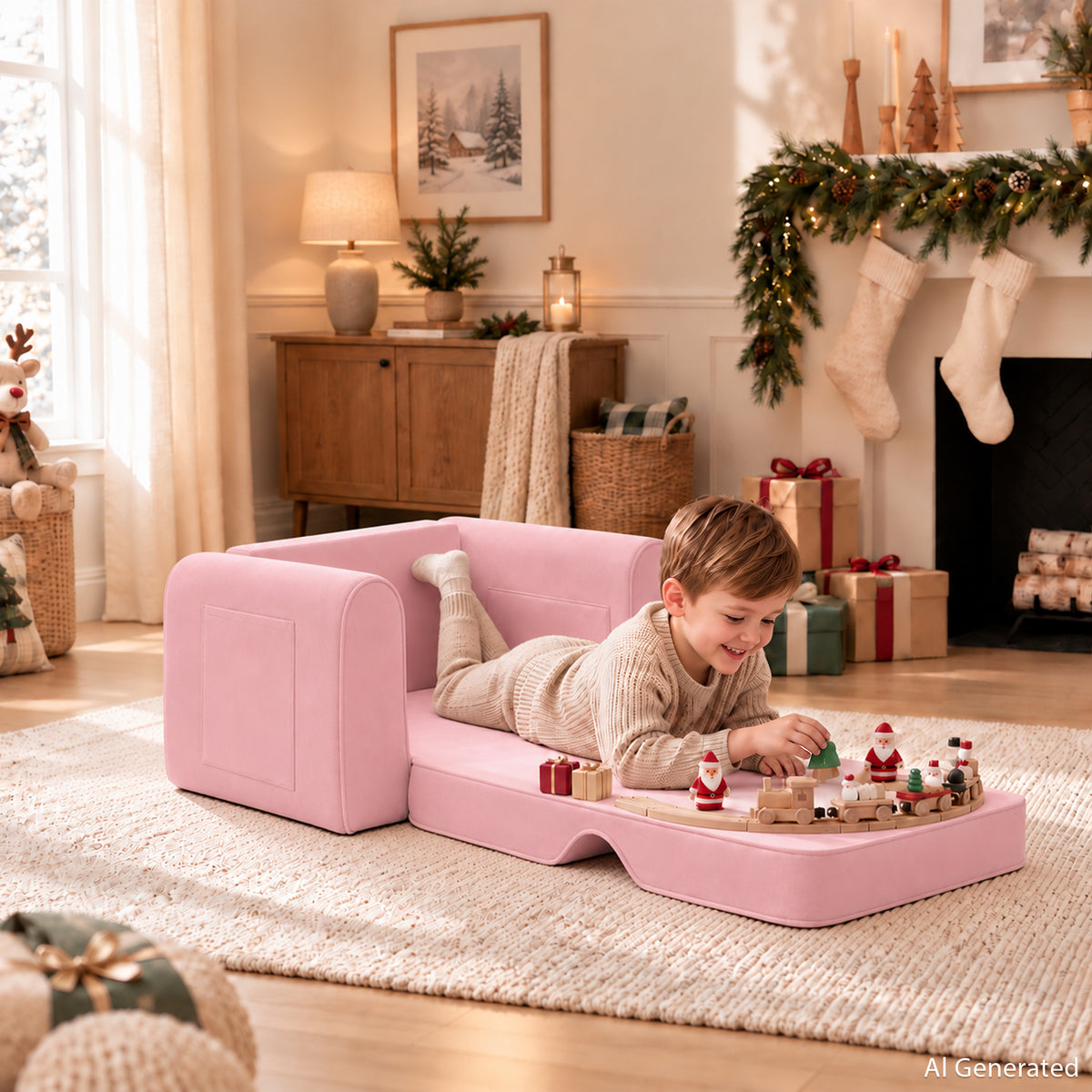 AILEEKISS 2-in-1 Toddler Sofa Chair, Foldable Kids Couch Flip Open Bed for Playroom, Pink