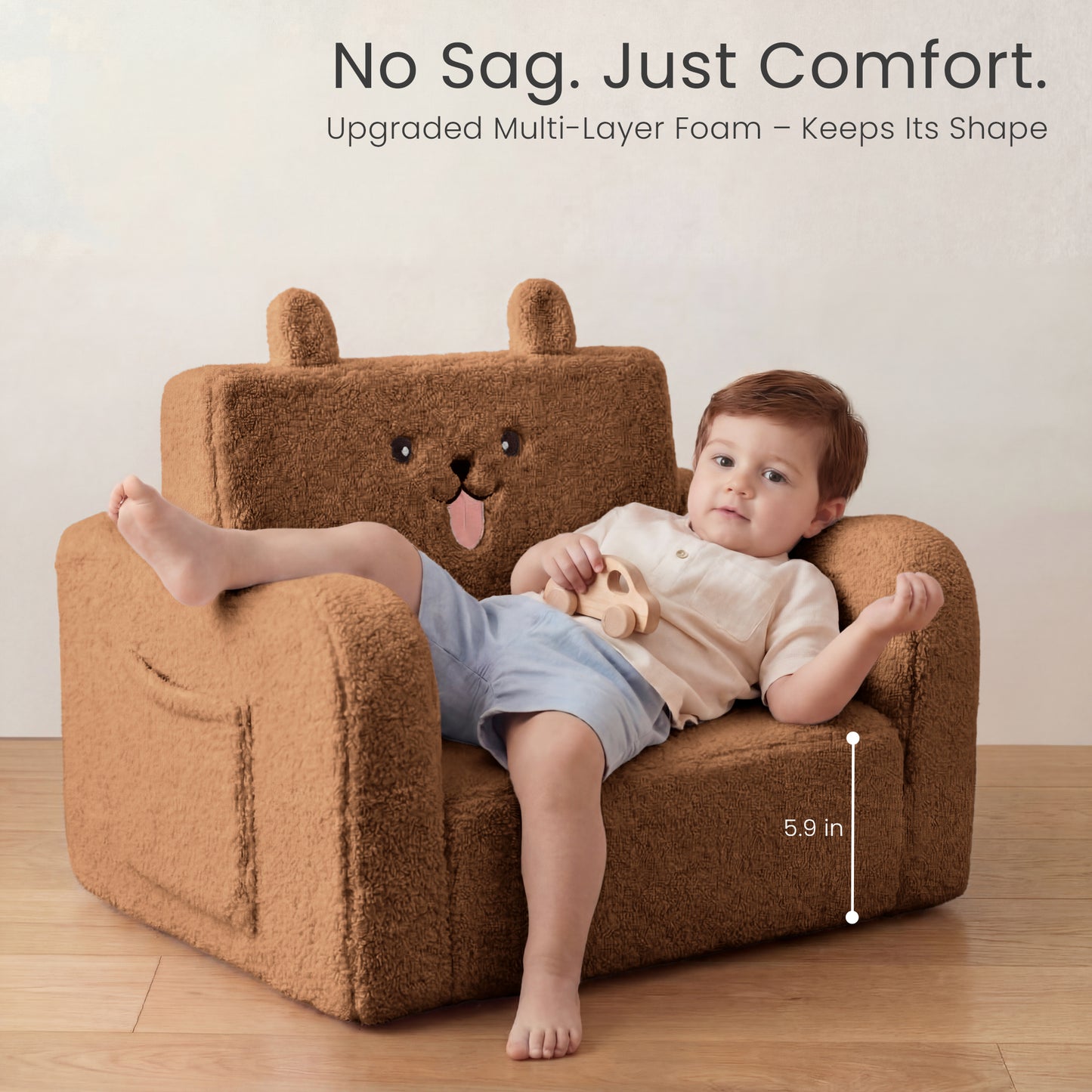 AILEEKISS Toddler Sofa, Foldable Kids Sofa Couch, Convertible Baby Lounger Chair for Playroom, Brown