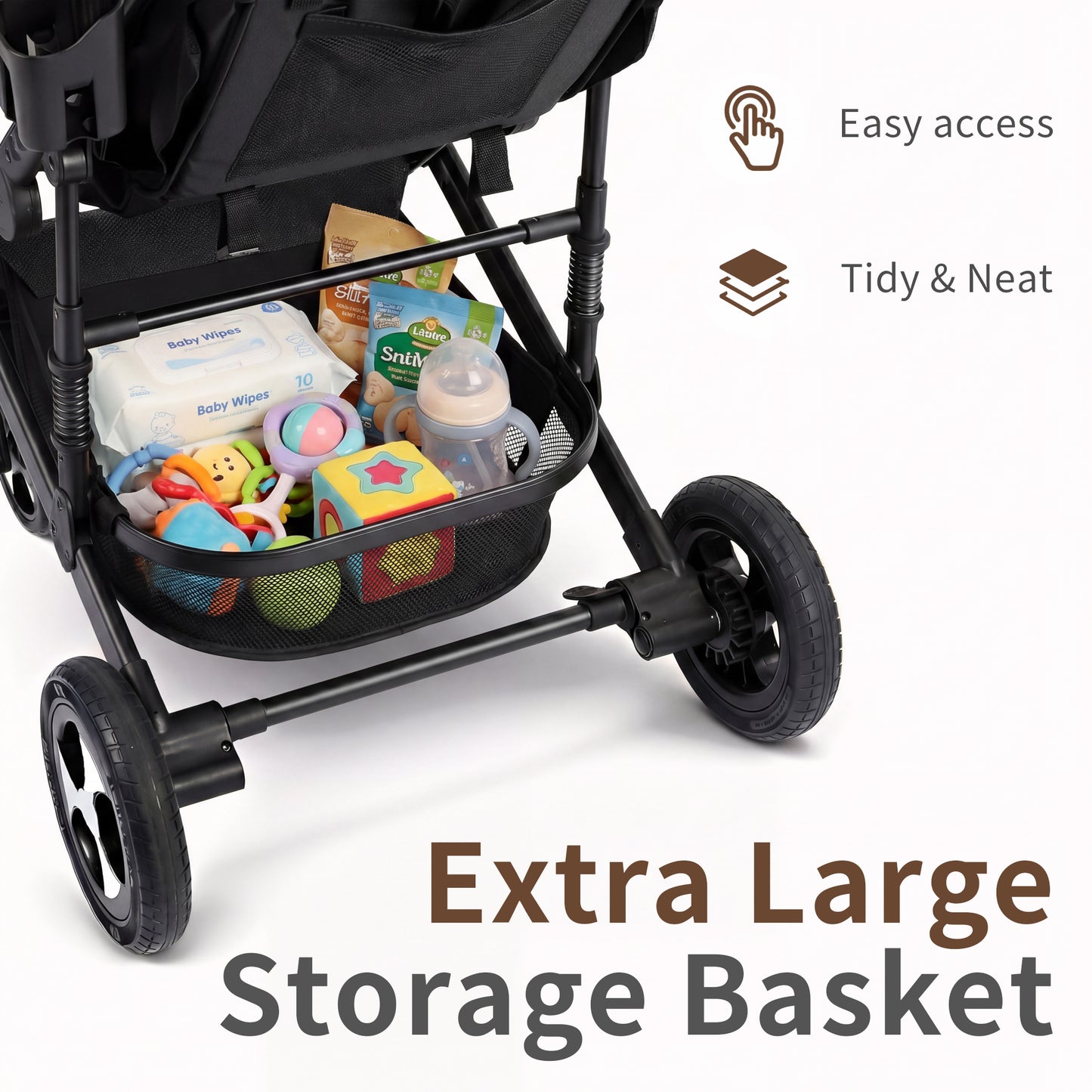 AILEEKISS 3 in 1 Convertible Baby Stroller, Unisex Folding Newborn Stroller with Big Seat, Black