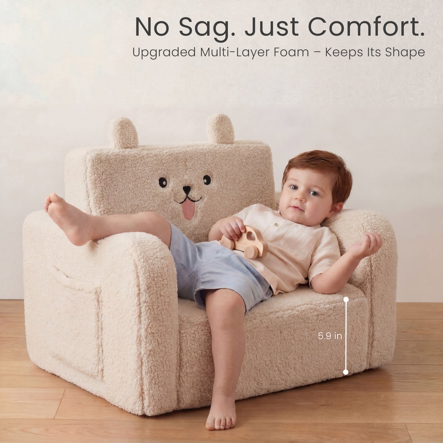 AILEEKISS Toddler Sofa, Foldable Kids Sofa Couch, Convertible Baby Lounger Chair for Playroom, Beige