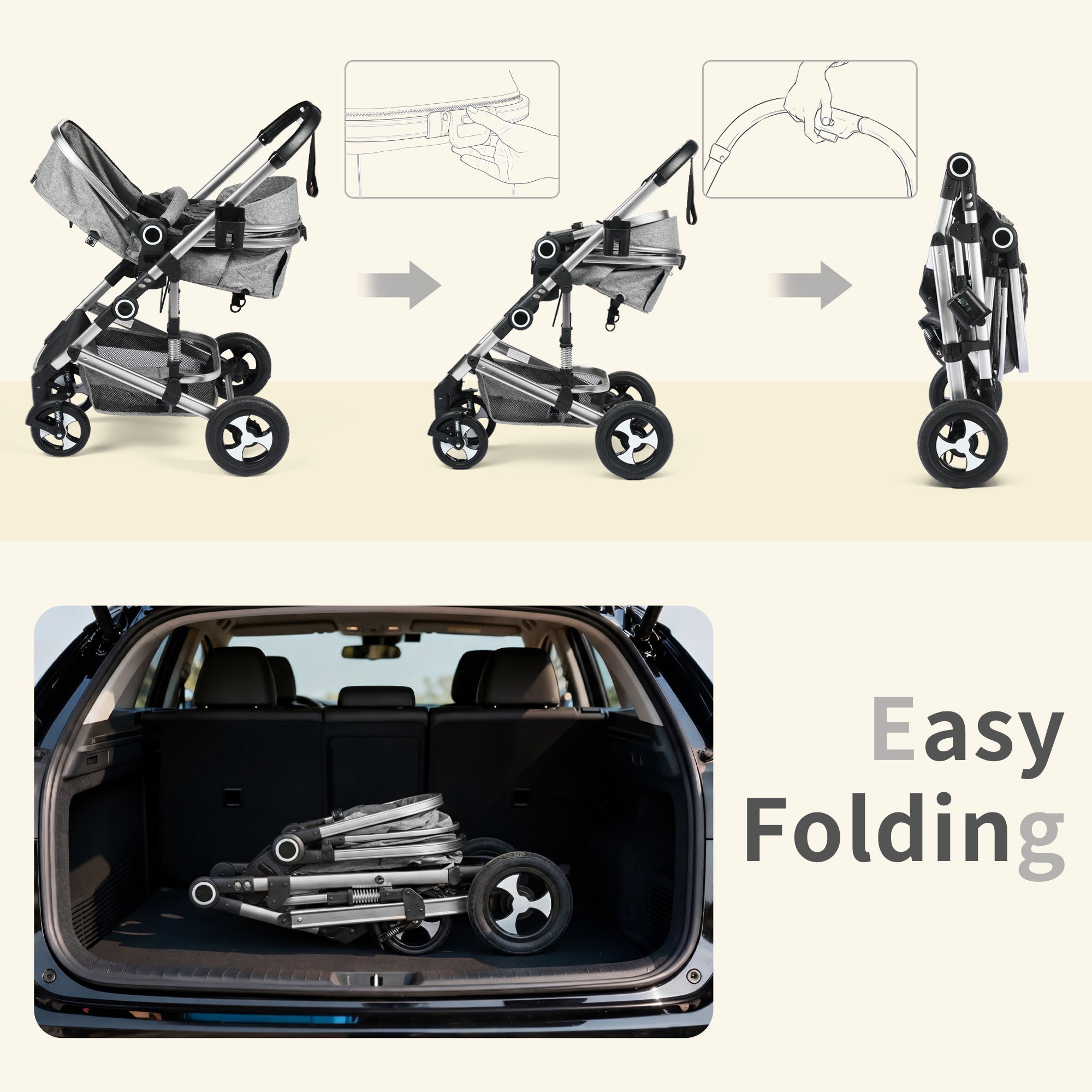 AILEEKISS 3 in 1 Convertible Baby Stroller, Unisex Folding Newborn