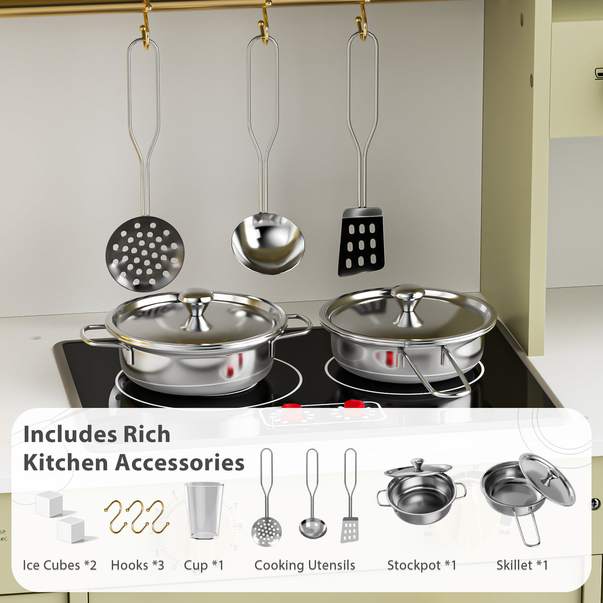 AILEEKISS Kids Toy Kitchen for Children, Pretend Kids Play Kitchen Set with Cooking Accessories, Green
