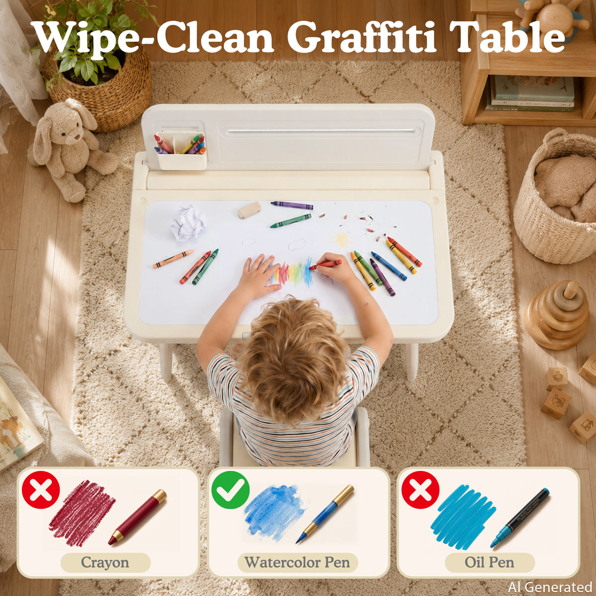 AILEEKISS Kids Activity Table with Storage, Foldable Multi-Purpose Play Desk with for Children