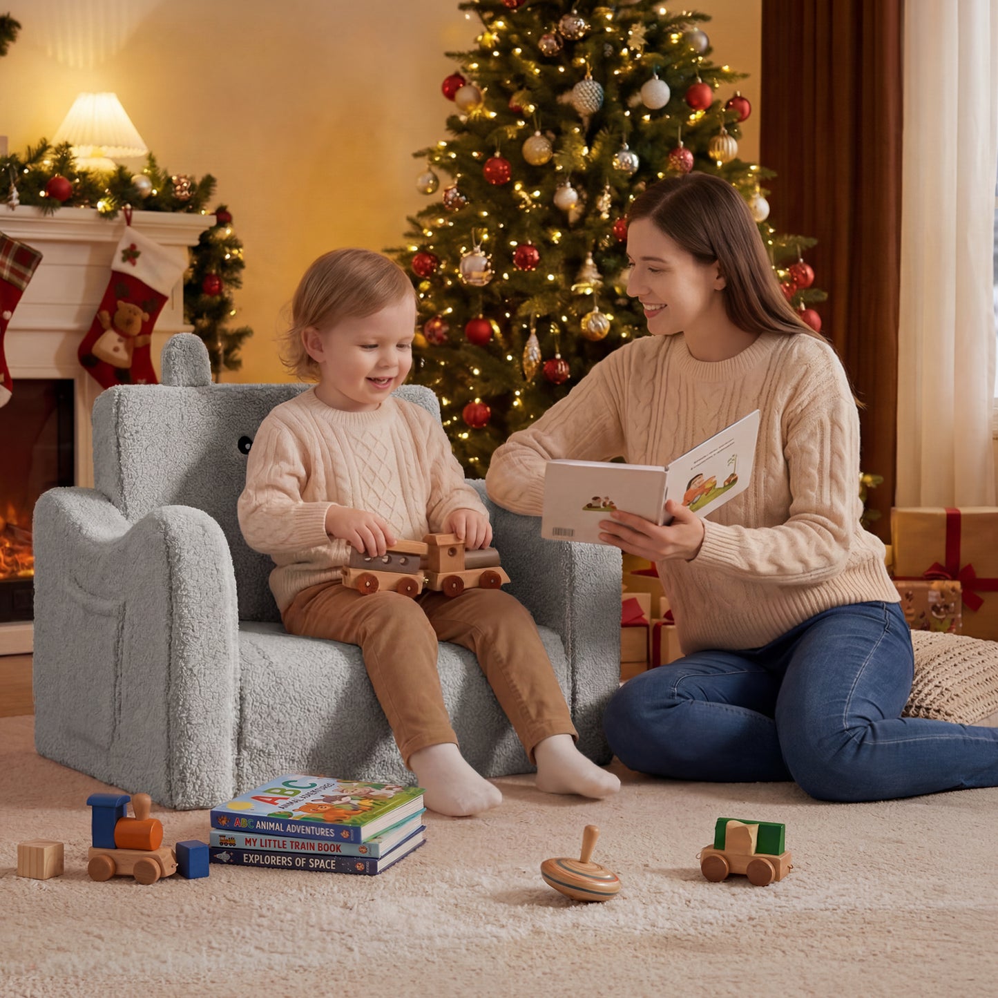 AILEEKISS Toddler Sofa, Foldable Kids Sofa Couch, Convertible Baby Lounger Chair for Playroom, Grey