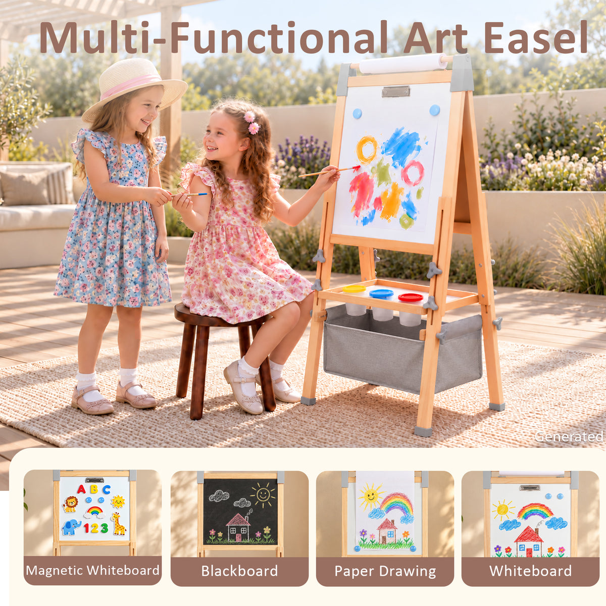 AILEEKISS Kids Art Easel Double-Sided Art Easel with Whiteboard and Chalkboard for Painting, Grey