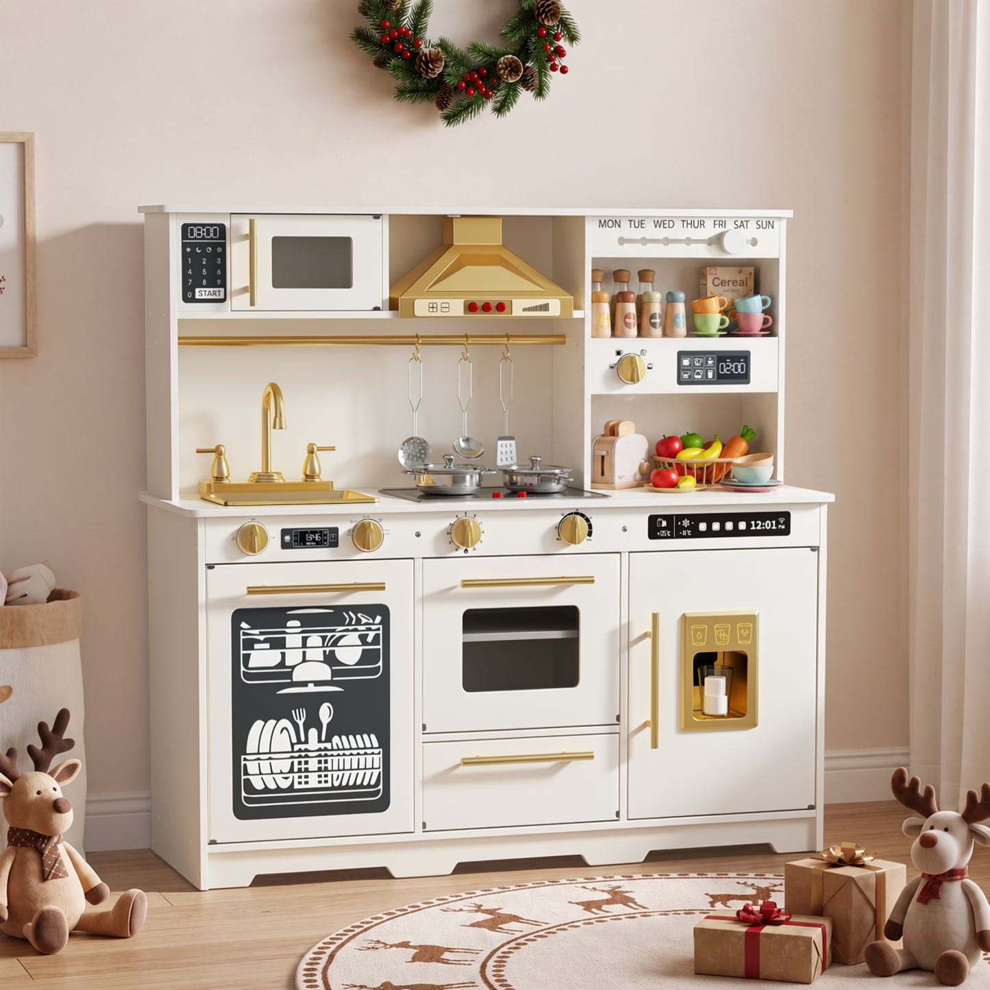 AILEEKISS Kids Toy Kitchen for Children, Pretend Kids Play Kitchen Set with Cooking Accessories, White