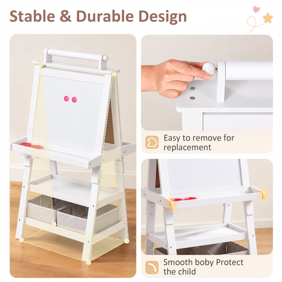 LINLUX 3 in 1 Kids Art Easel Drawing Board Double-Sided Whiteboard Chalkboard, White