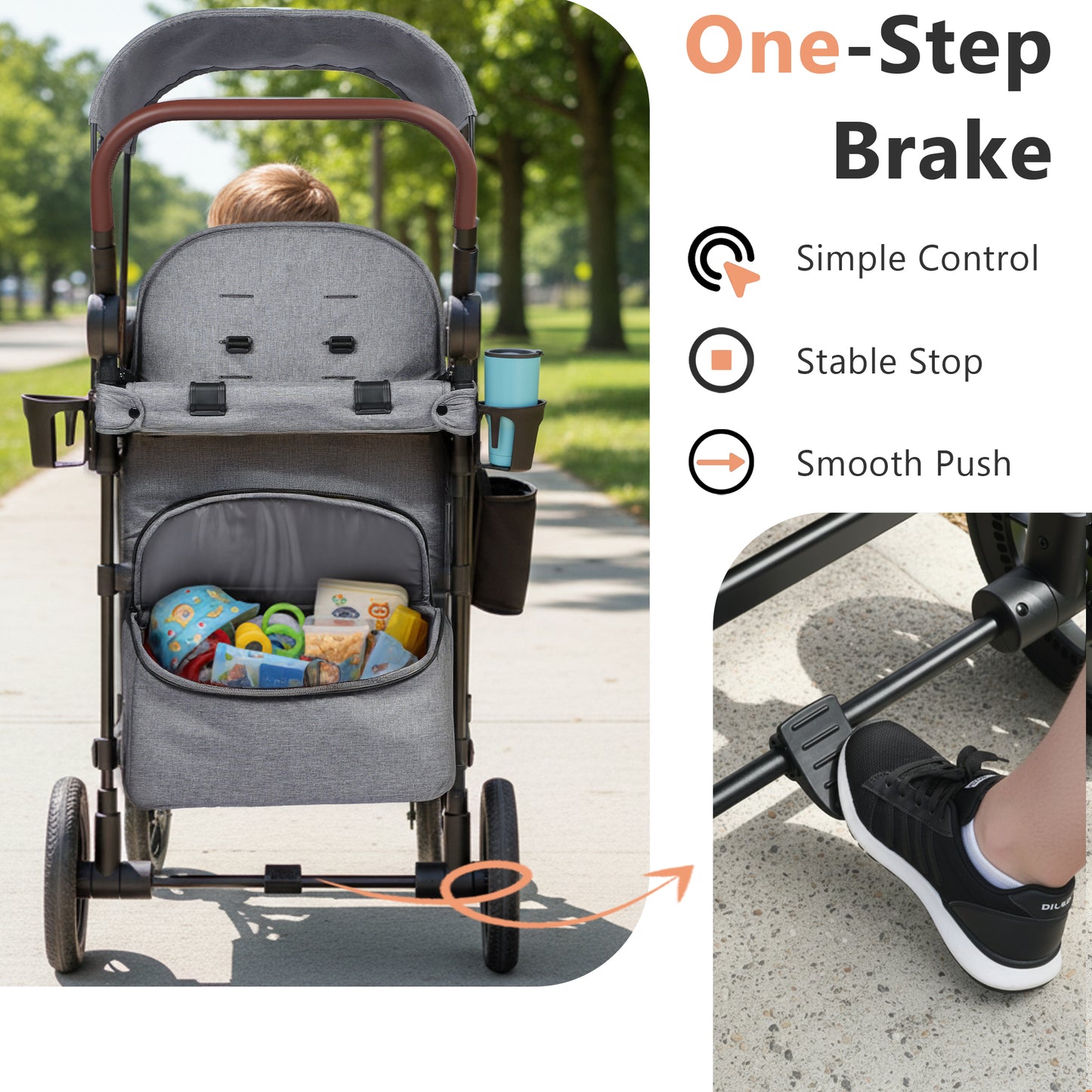 AILEEKISS Stroller Wagon for 2 Toddlers with Canopy, All-Terrain Baby Wagon Stroller,55 Pounds, Grey
