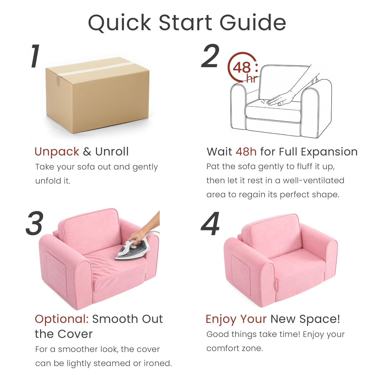 AILEEKISS 2-in-1 Toddler Sofa Chair, Foldable Kids Couch Flip Open Bed for Playroom, Pink