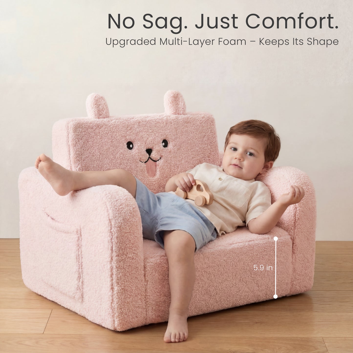 AILEEKISS Toddler Sofa, Foldable Kids Sofa Couch, Convertible Baby Lounger Chair for Playroom, Pink