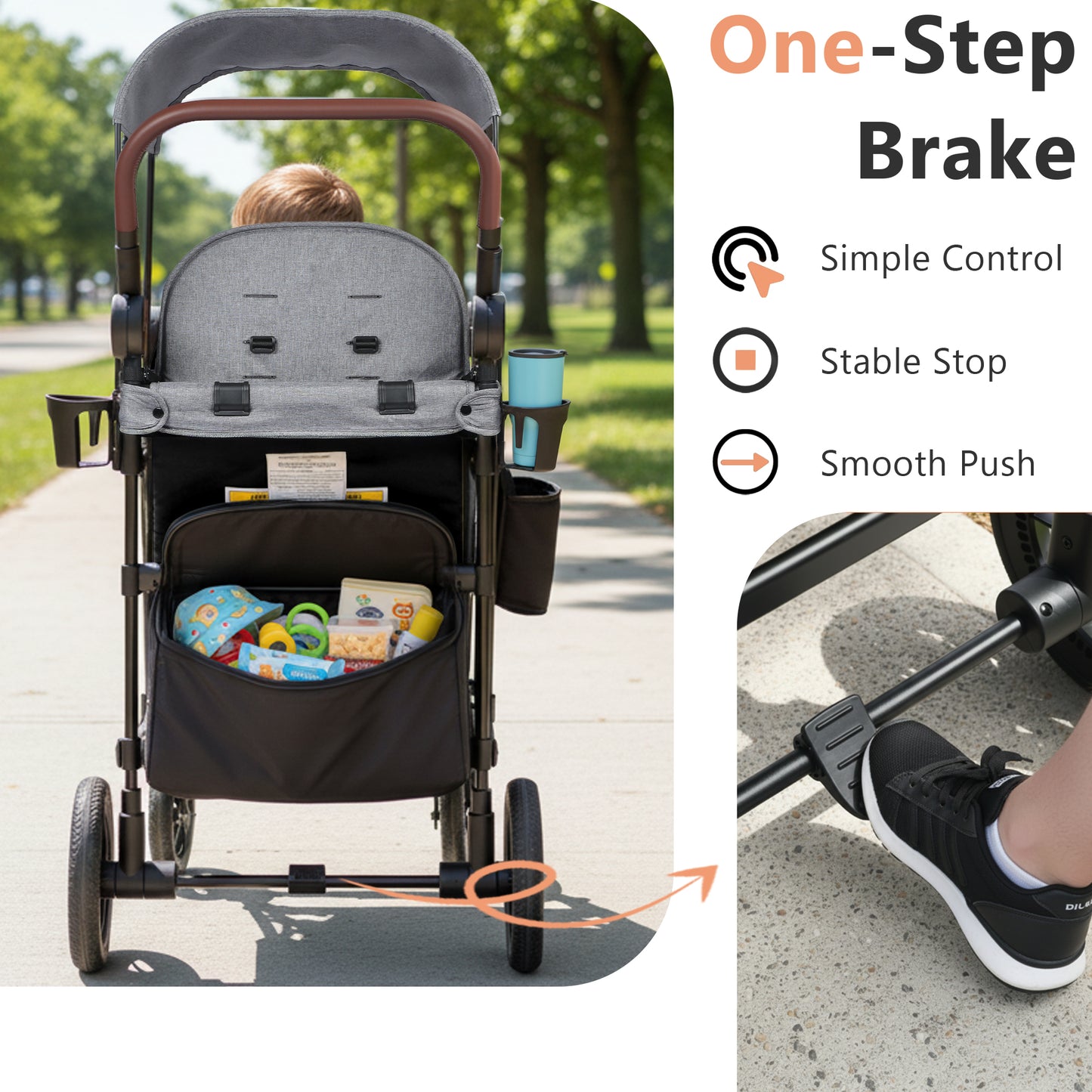 AILEEKISS Stroller Wagon for 2 Toddlers with Canopy, All-Terrain Baby Wagon, 55 Pounds, Black & Grey