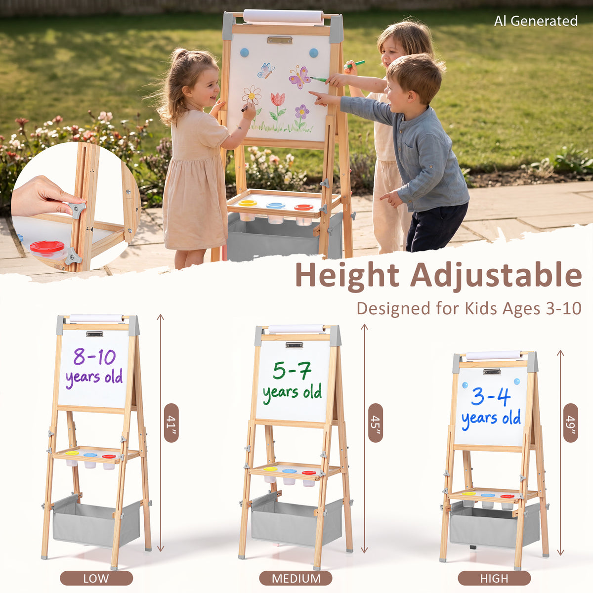 AILEEKISS Kids Art Easel Double-Sided Art Easel with Whiteboard and Chalkboard for Painting, Grey