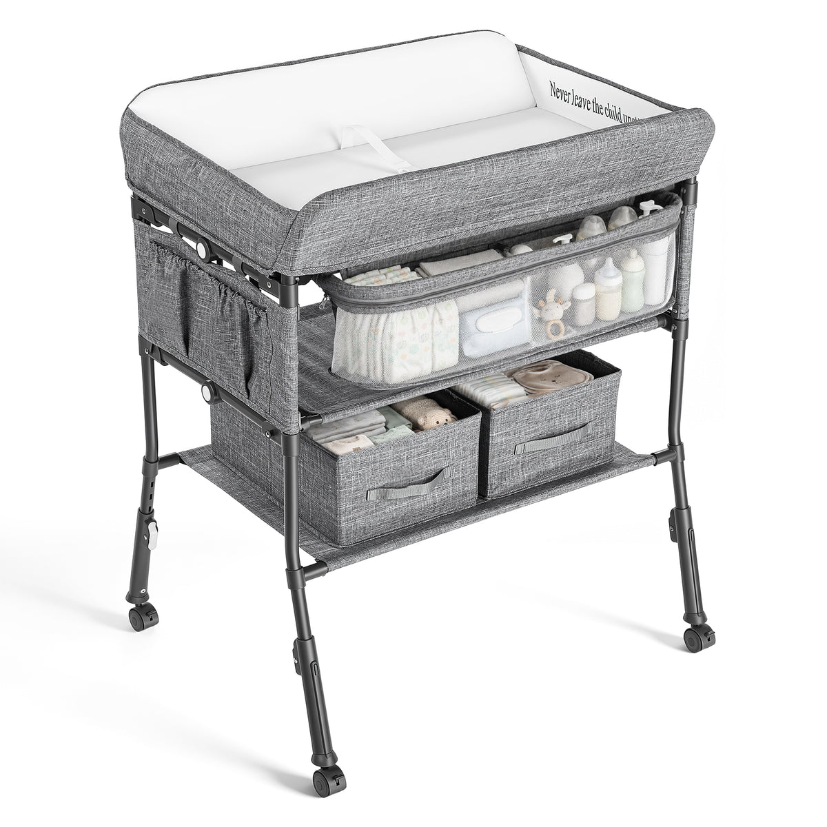 AILEEKISS Baby Diaper Changing Table, Waterproof Folding Changing Station with 2 Drawers, Grey