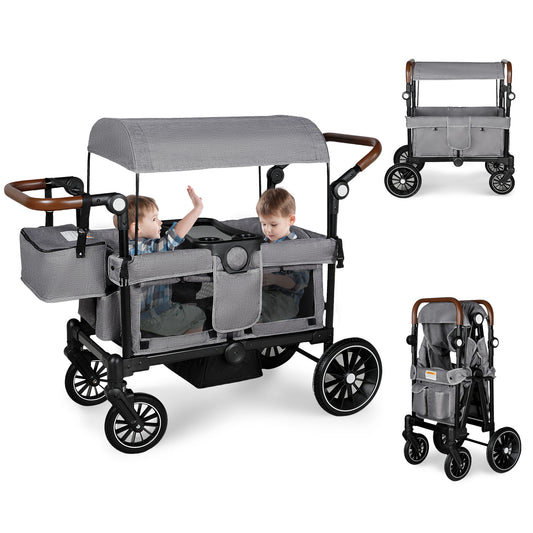 AILEEKISS Wagon Stroller for 2 Toddler 6 months+, Collapsible Stroller Wagon with Canopy, Grey