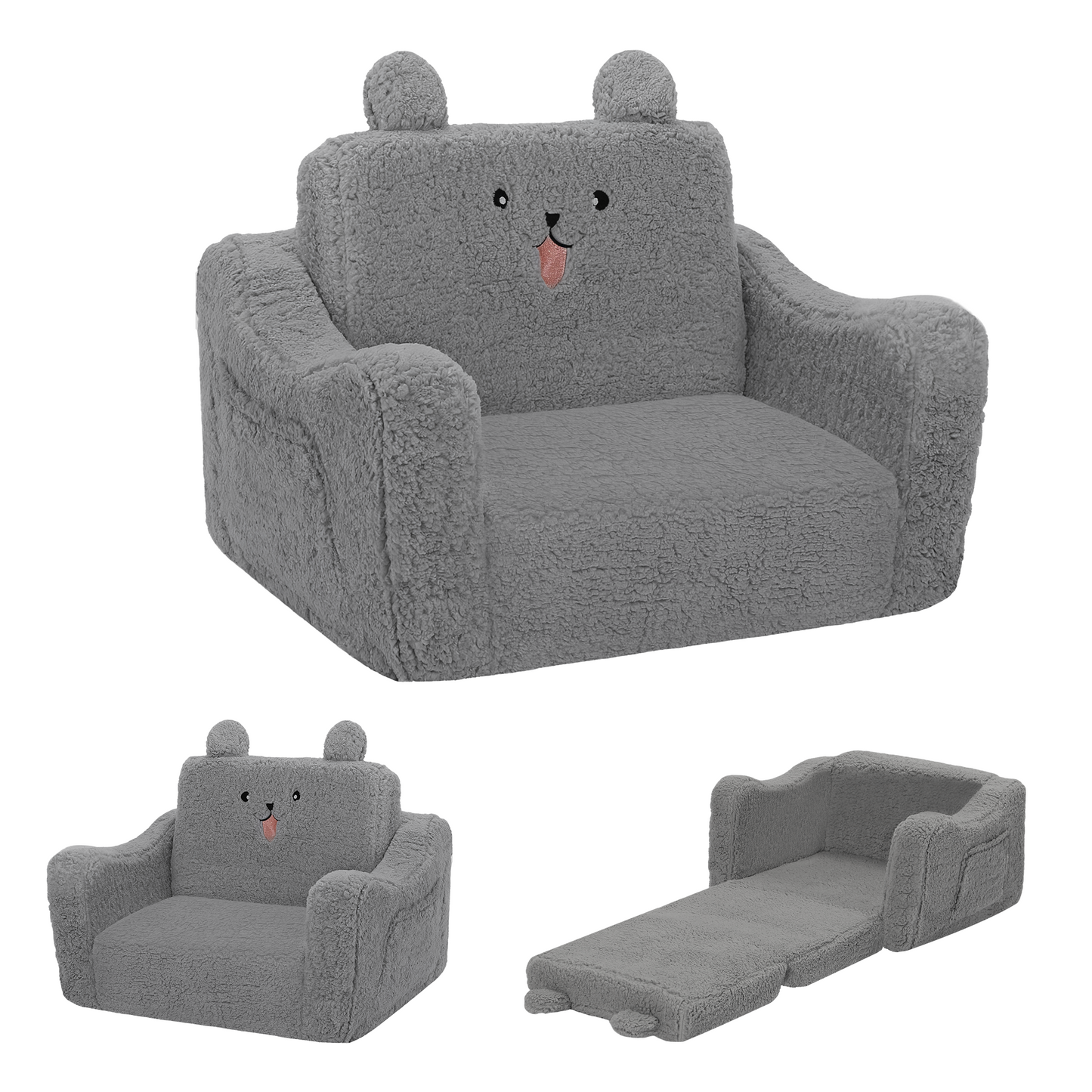 AILEEKISS Toddler Sofa, Foldable Kids Sofa Couch, Convertible Baby Lounger Chair for Playroom, Grey