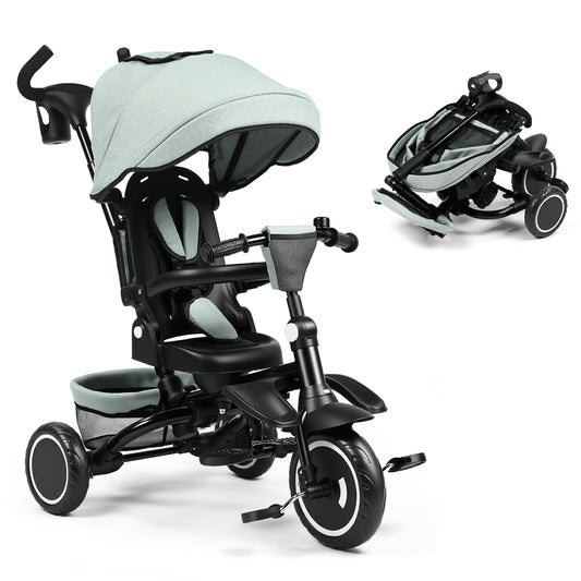 LINLUX Kids Trike Tricycle for Toddlers, 8 in 1 Folding Toddler Tricycle Bike w/Rotatable Seat, Green