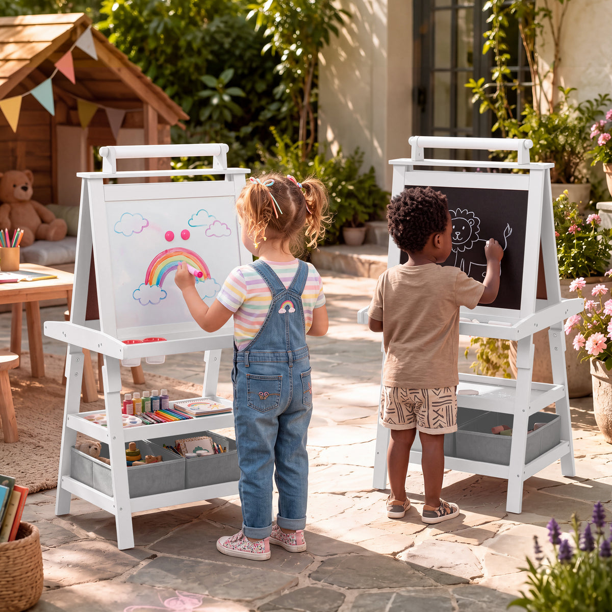 LINLUX 3 in 1 Kids Art Easel Drawing Board Double-Sided Whiteboard Chalkboard, White