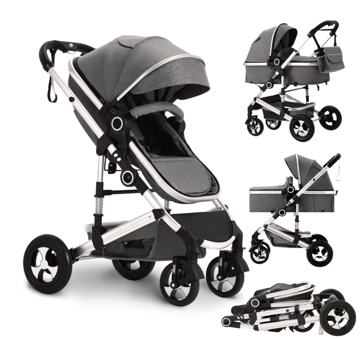 LINLUX 3 in 1 Baby Stroller w/ Diaper Bag & Big Wheel, Infant Pushchair, 23 Pounds, Dark Gray