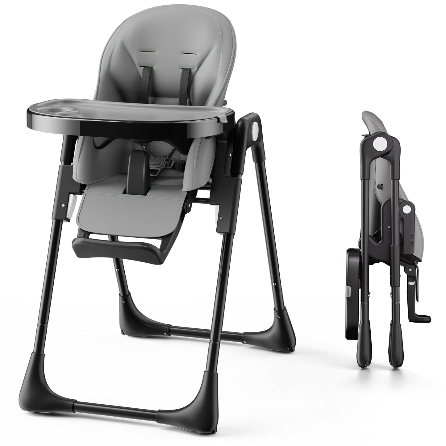 AILEEKISS Foldable High Chair for Baby, Toddler Eating Chair with Detachable Double Trays, Grey