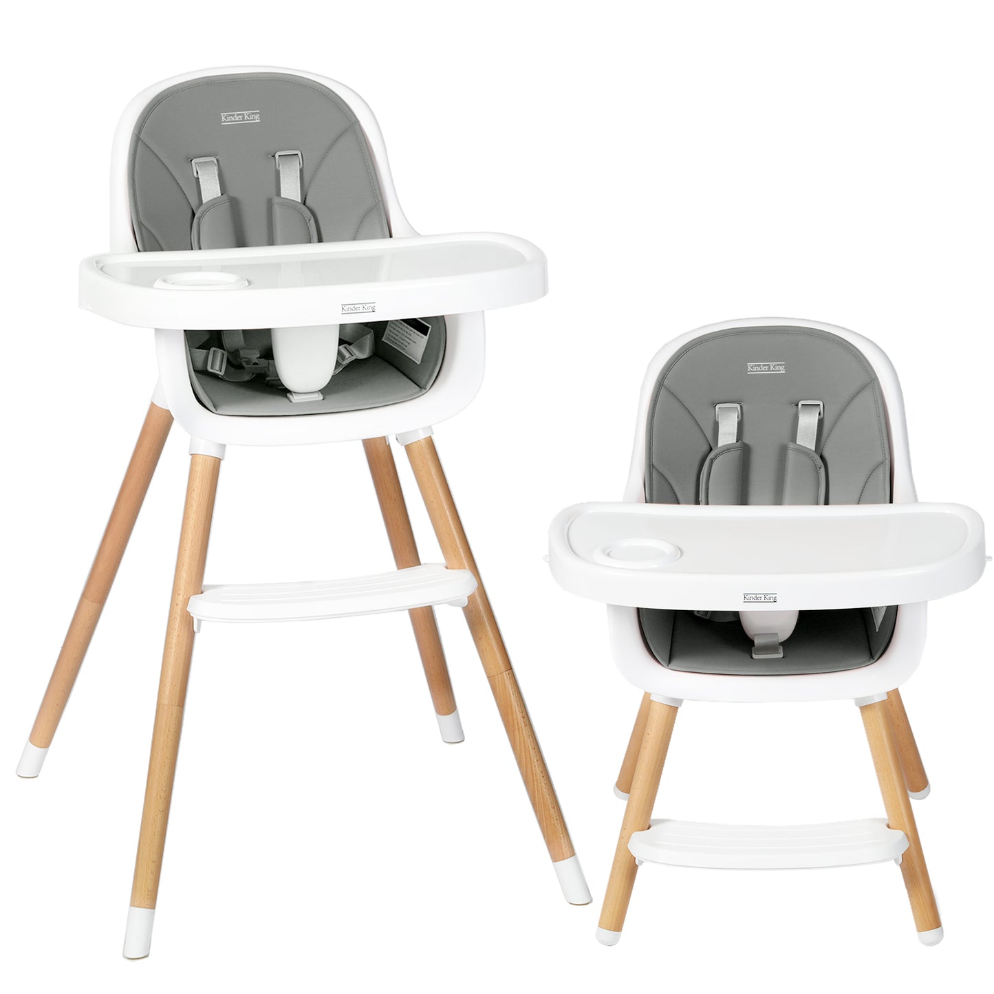 3 in 1 Wooden Baby High Chair Infant Feeding Chair with Double Removable Tray, Grey