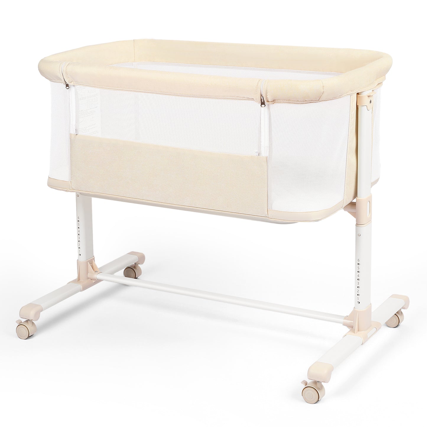 AILEEKISS Baby Bassinet Bedside Sleeper, Height Adjustable Newborn Baby Bassinet with Wheels, Beige