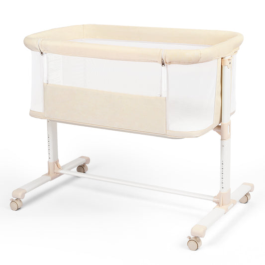 AILEEKISS Baby Bassinet Bedside Sleeper, Height Adjustable Newborn Baby Bassinet with Wheels, Beige